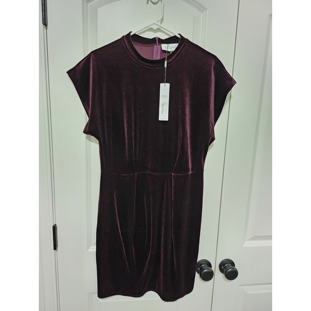 Closet London Velvet Mock Neck Kimono Pencil Winter Burgundy Dress Size 10